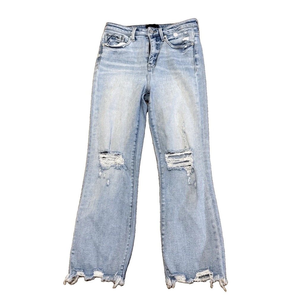 Buckle Black Blue Jeans Women's Cropped Flare Stretch Shaping Distressed 29x27